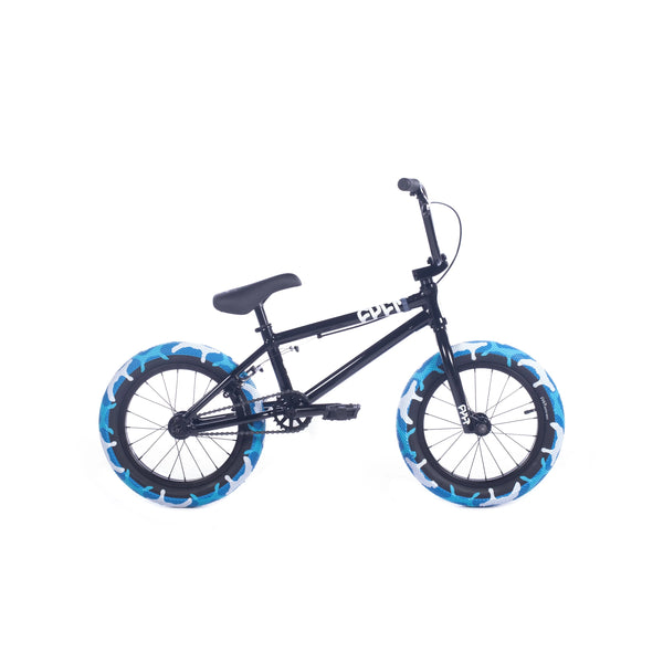 2024 Cult Juvenile 16" Bike Black with blue Camo Tires BMX Bikes 2023