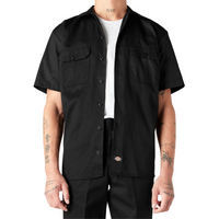 Dickies Mens Short Sleeve Work Shirt Black Button Down BMX Skate Tee