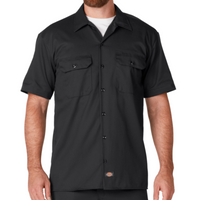 Dickies Mens Short Sleeve Work Shirt Black Button Down BMX Skate Tee