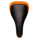 S&M Thin Railed Seat black/orange Shield Logo Slim BMX Seats