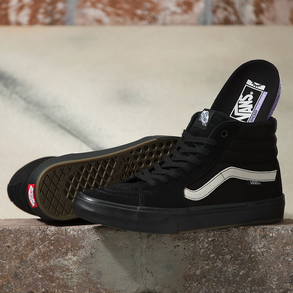 White high top top vans black stripe